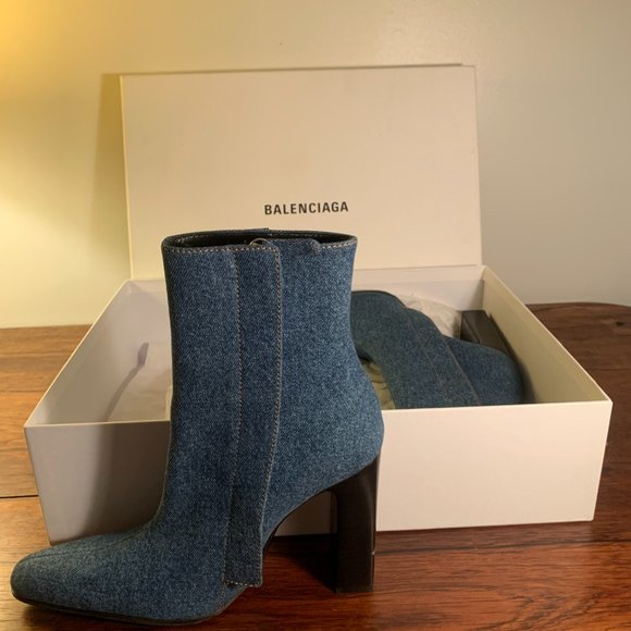Balenciaga Blue Denim Block-Heel Ankle Booties - Picture 3 of 8